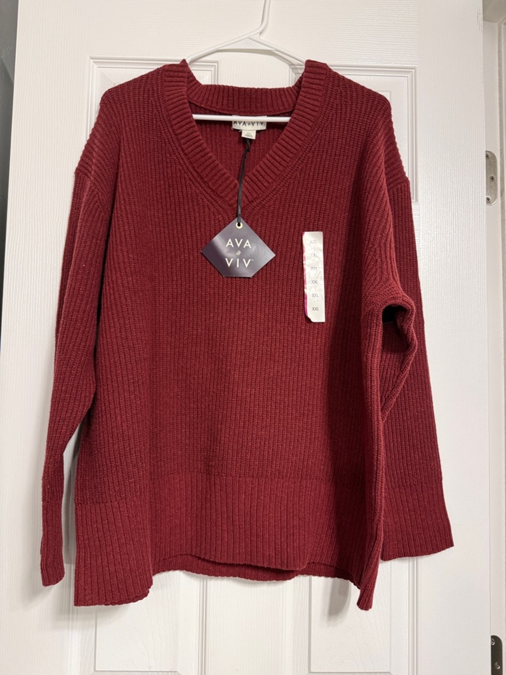 Ava & Viv Burgundy V-Neck Ribbed Sweater